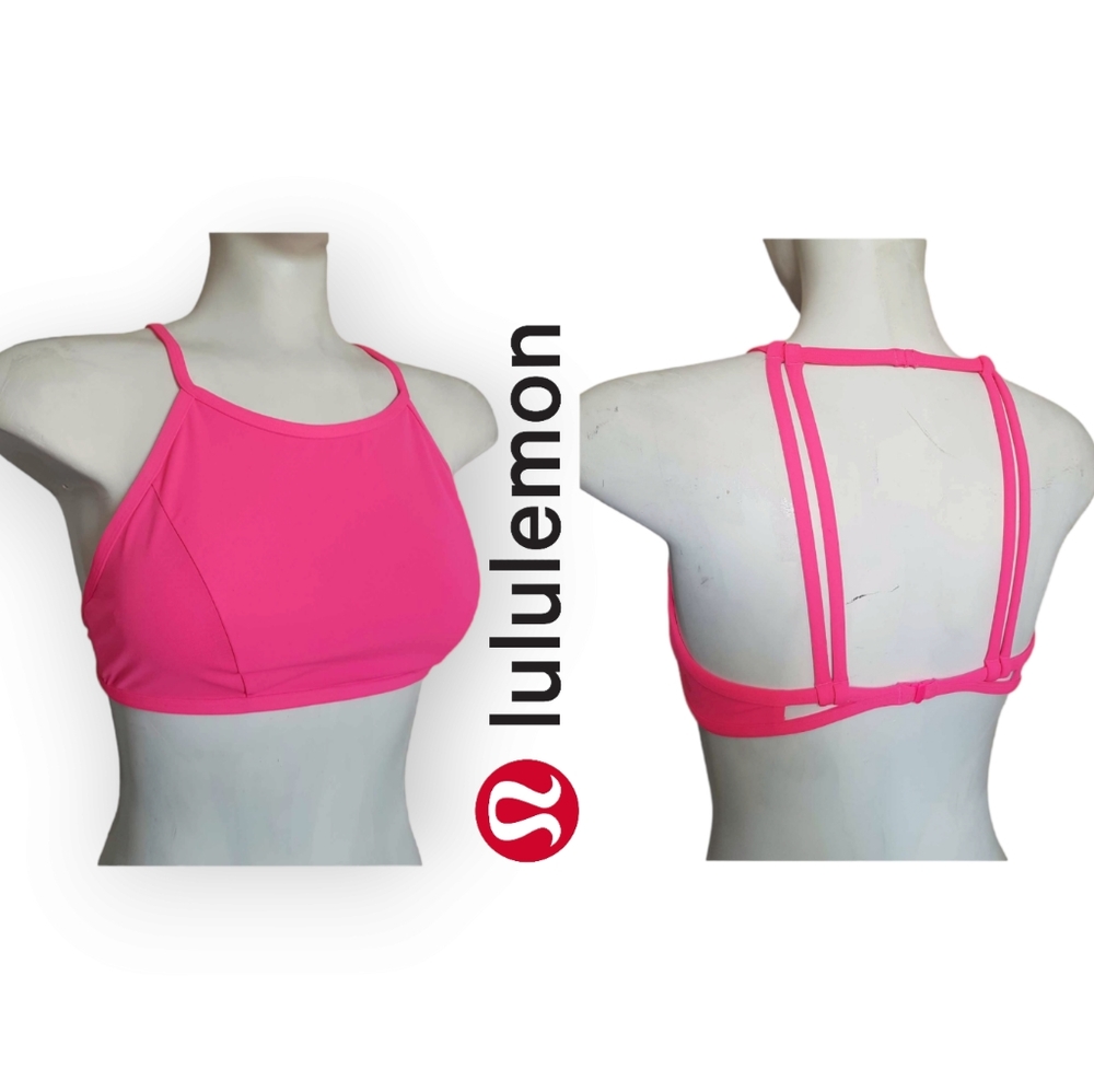 Lululemon bright neon pink halter strappy backed swim top Size 2 or 4 or XS